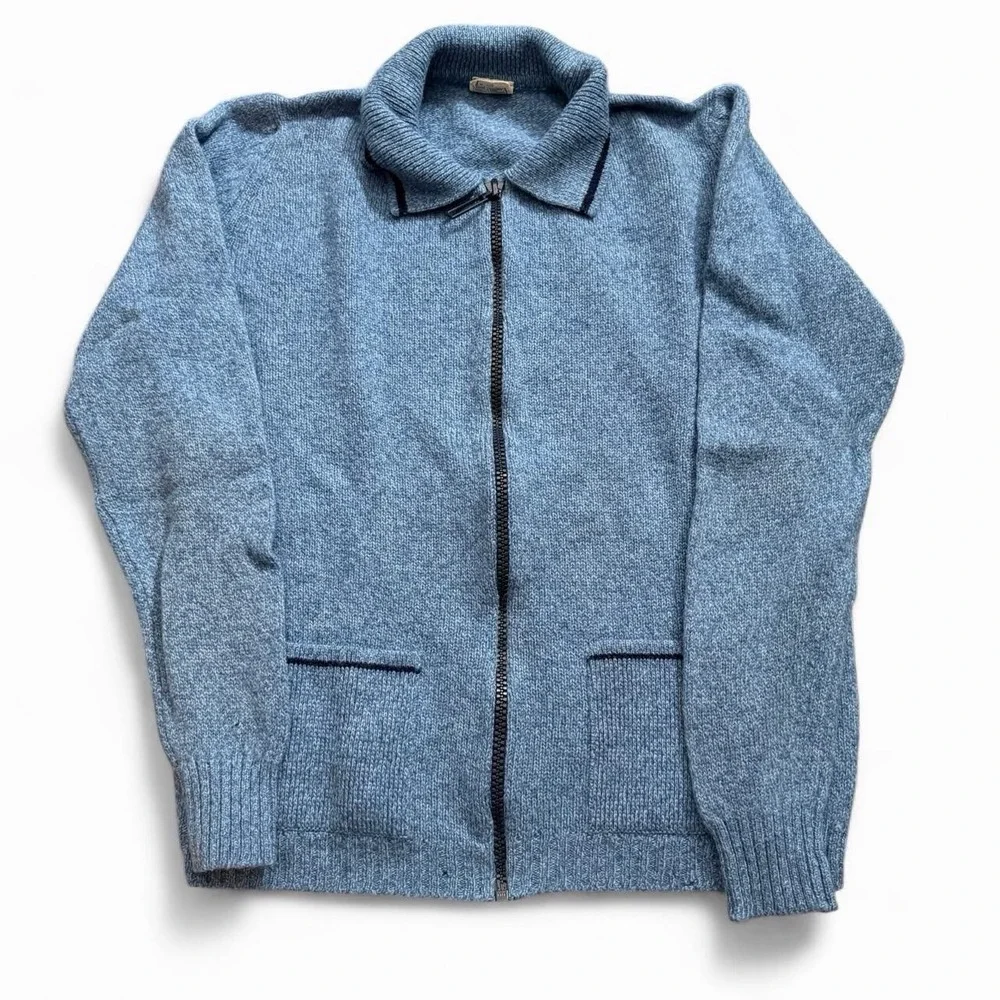 Vintage Shetland Wool Full Zip Sweater Men's Size 44 Fall Cozy Grandpa